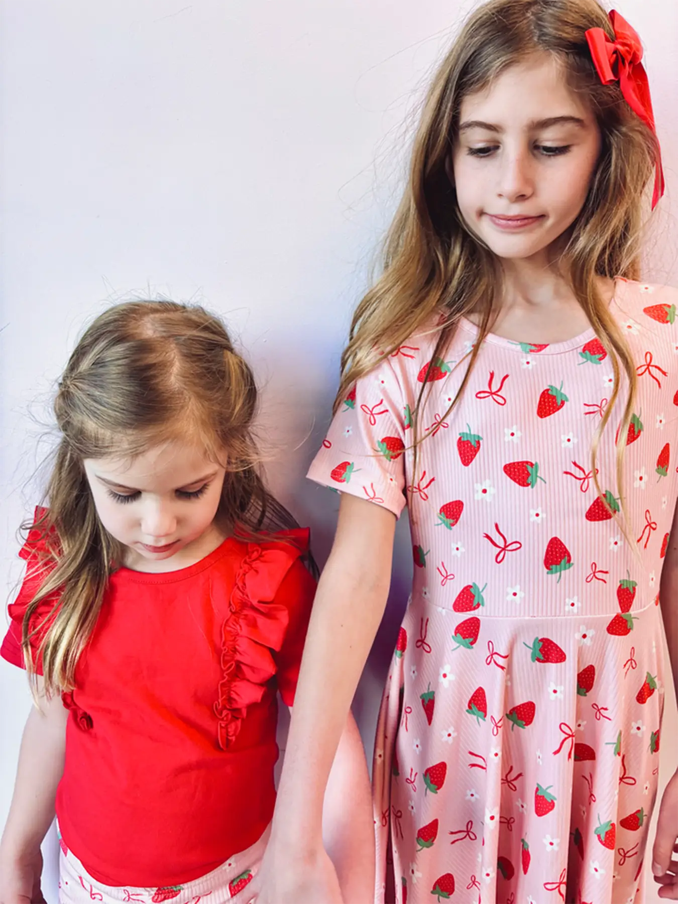 Rylee Faith Designs Strawberry Bow Girls Short Sleeves Dress - 
