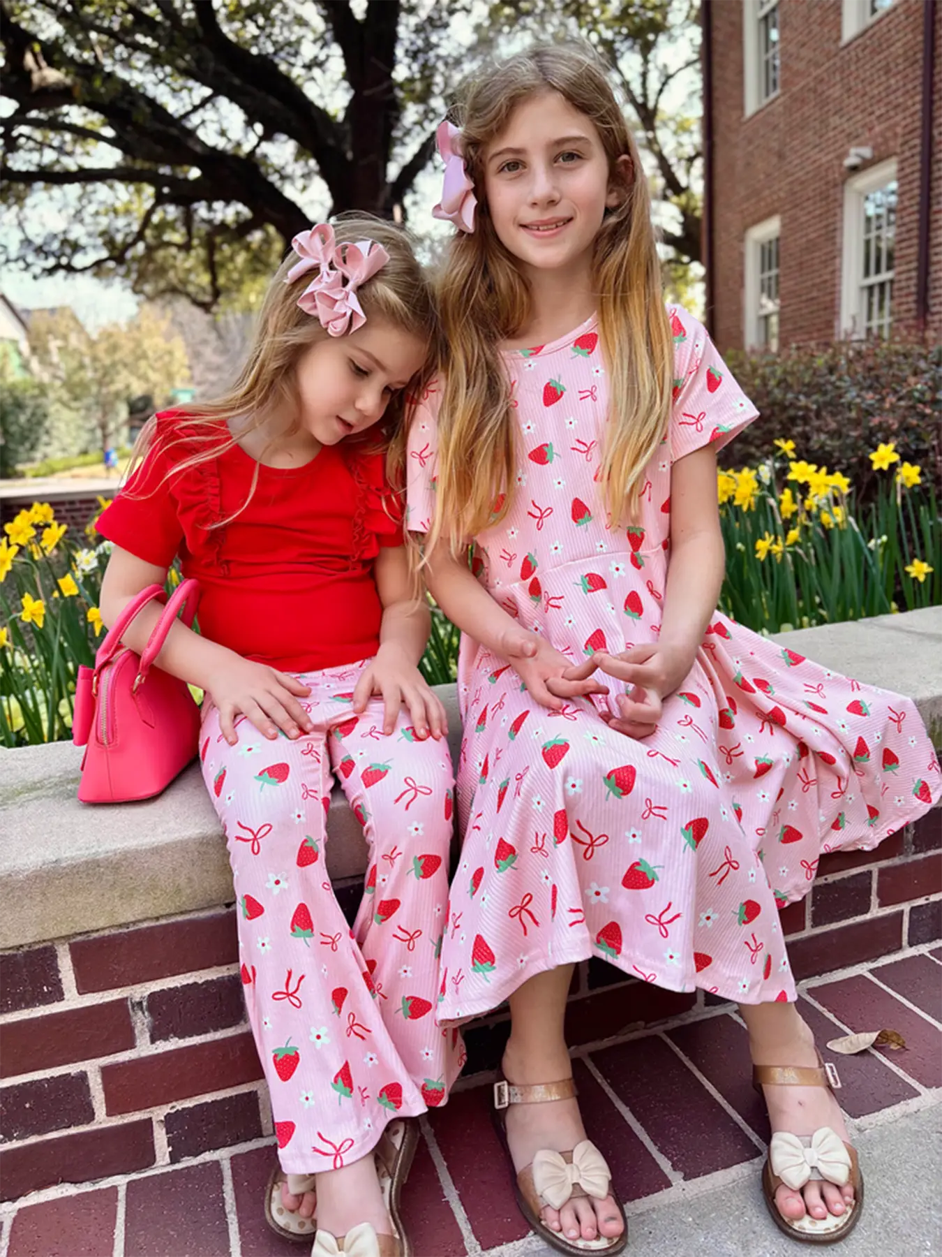 Rylee Faith Designs Strawberry Bow Girls Short Sleeves Dress - 