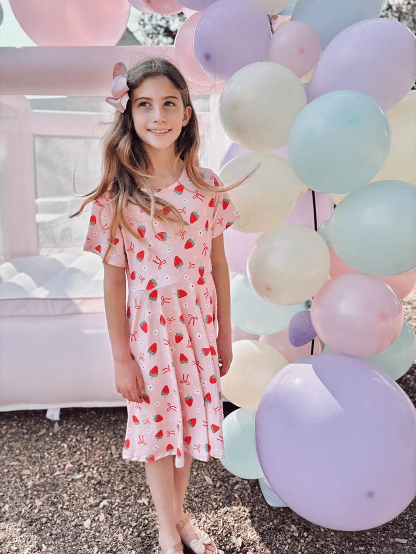 Rylee Faith Designs Strawberry Bow Girls Short Sleeves Dress - 
