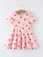 Rylee Faith Designs Strawberry Bow Girls Short Sleeves Dress - 