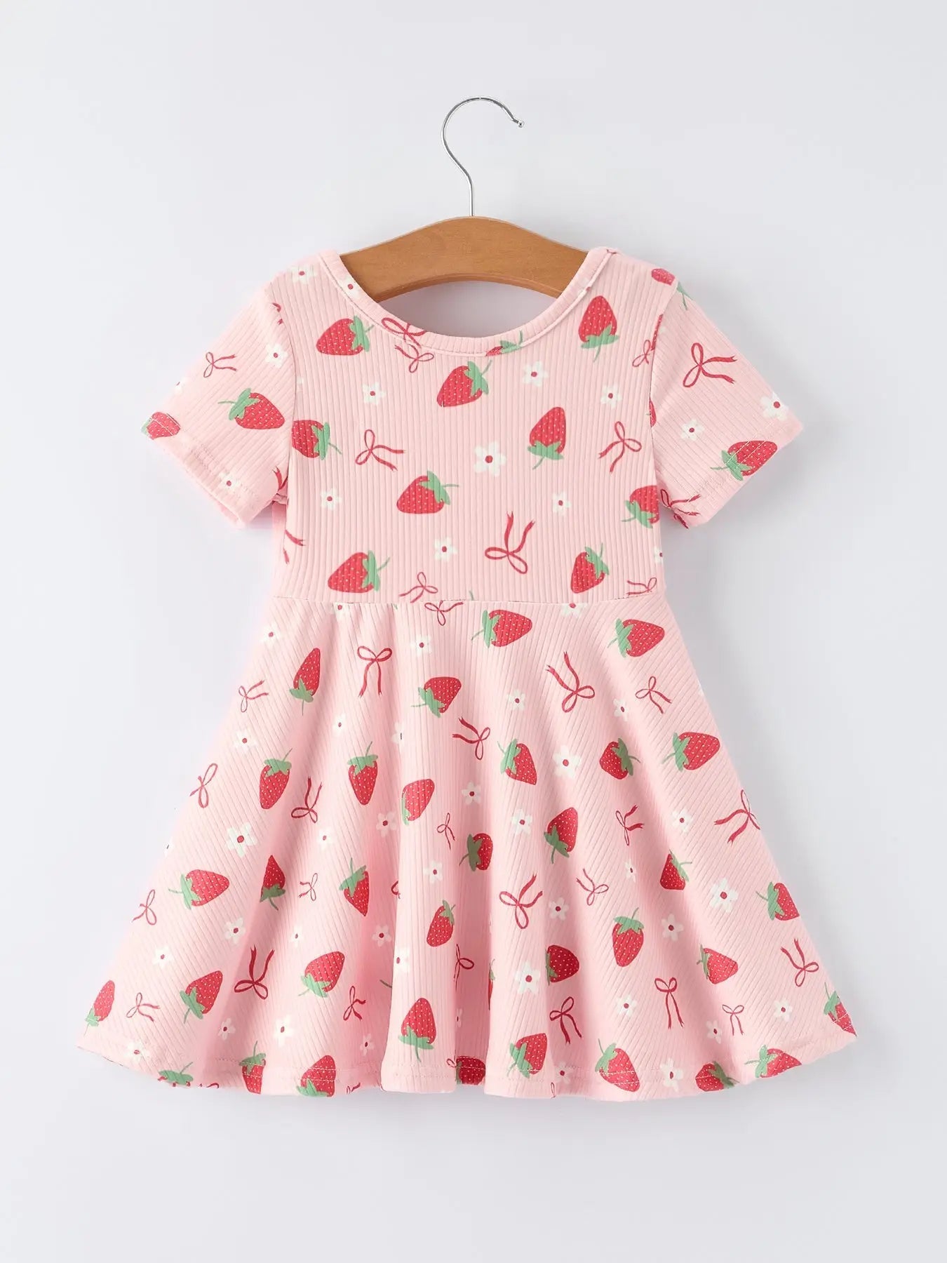 Rylee Faith Designs Strawberry Bow Girls Short Sleeves Dress - 