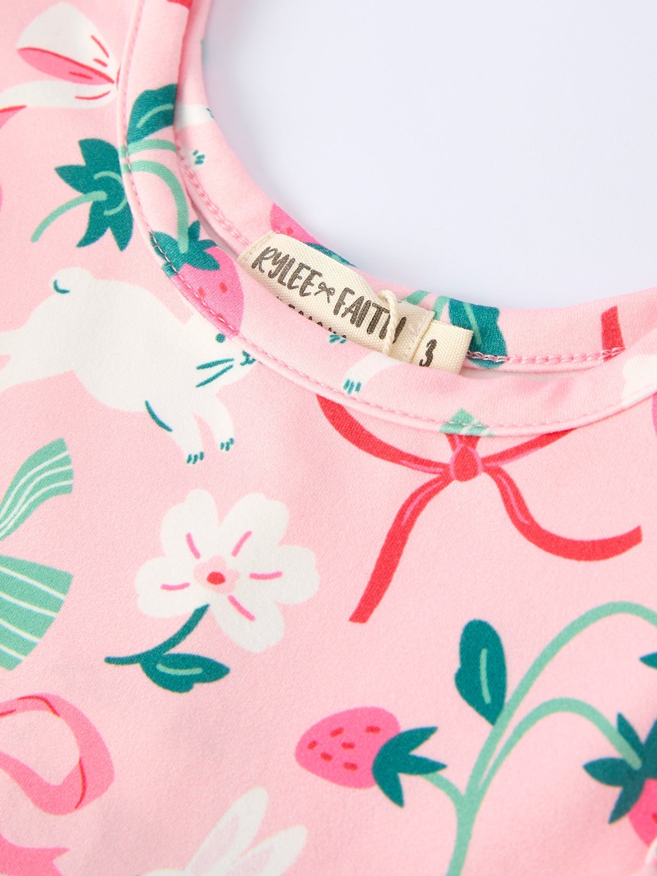 Rylee Faith Designs Strawberry Bunny Bow Print Girls' Dress - 