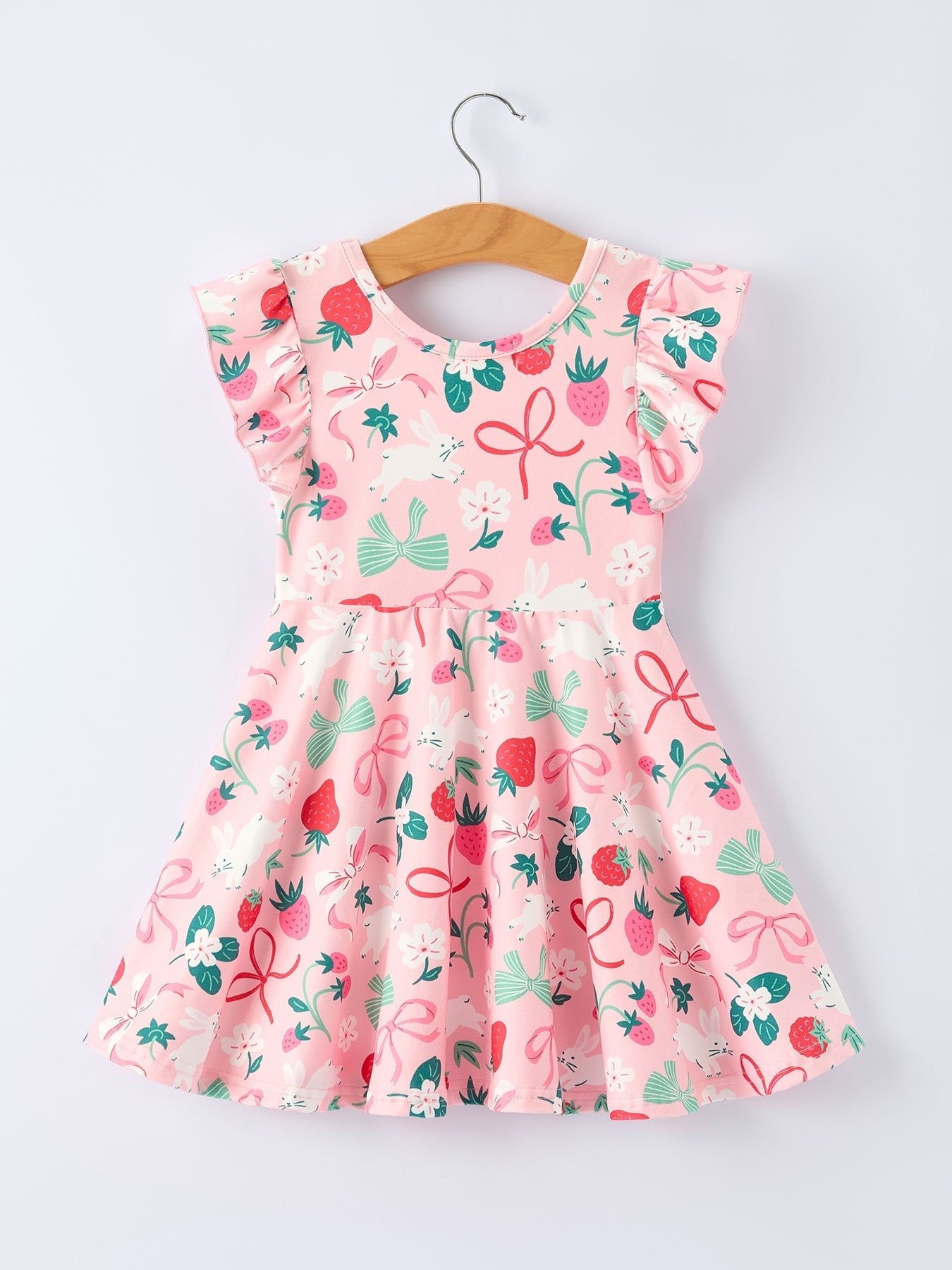 Rylee Faith Designs Strawberry Bunny Bow Print Girls' Dress - 