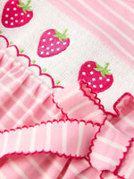 Rylee Faith Designs Strawberry Embroidery Pink Stripe Girl Smocked Dress - 