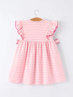 Rylee Faith Designs Strawberry Embroidery Pink Stripe Girl Smocked Dress - 