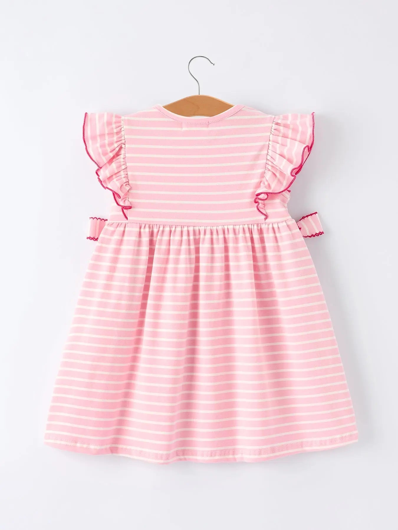 Rylee Faith Designs Strawberry Embroidery Pink Stripe Girl Smocked Dress - 