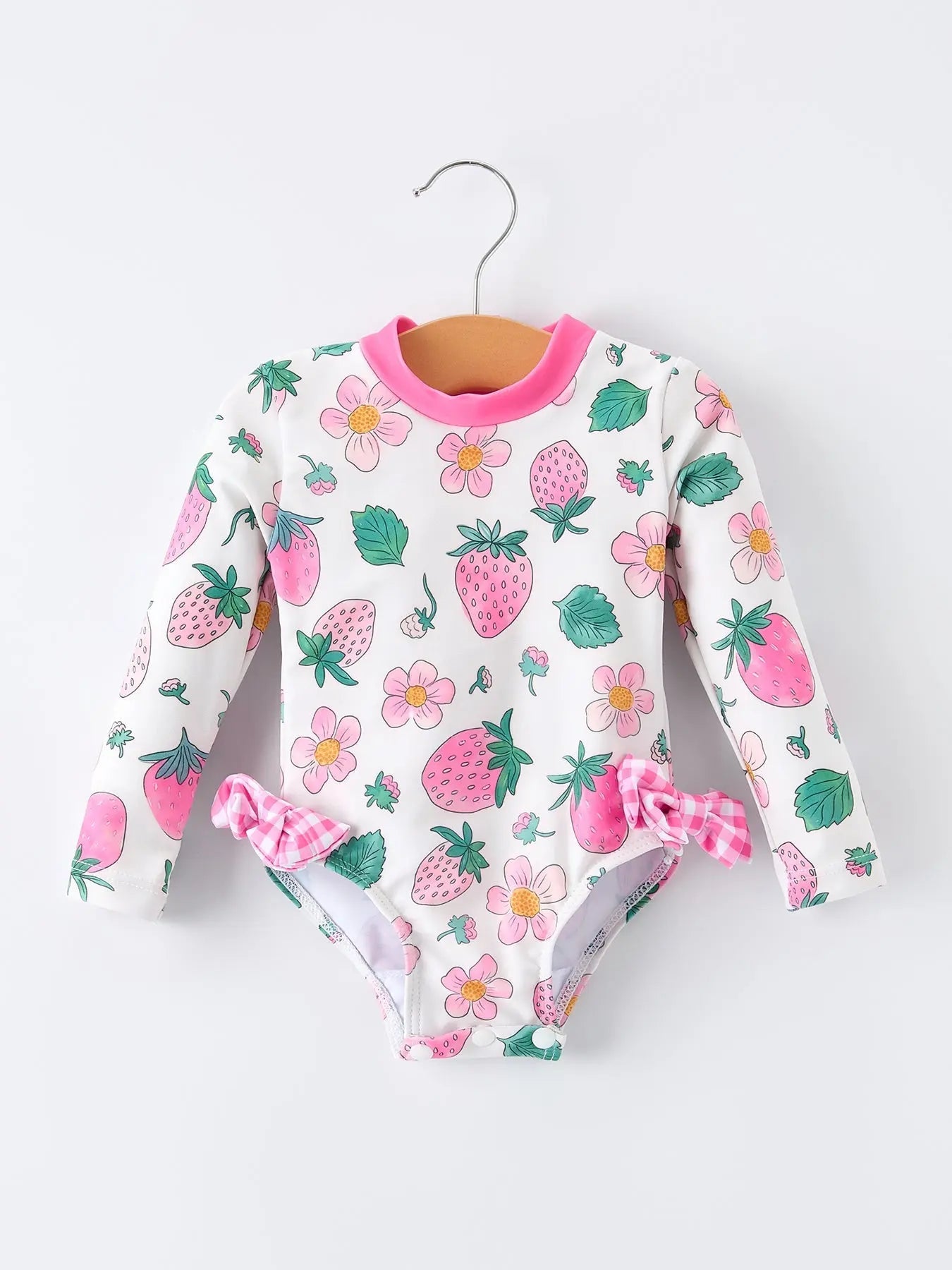 Rylee Faith Designs Strawberry Floral Print Long Sleeve Girls One Piece Swimsuit - 