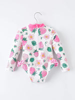 Rylee Faith Designs Strawberry Floral Print Long Sleeve Girls One Piece Swimsuit - 