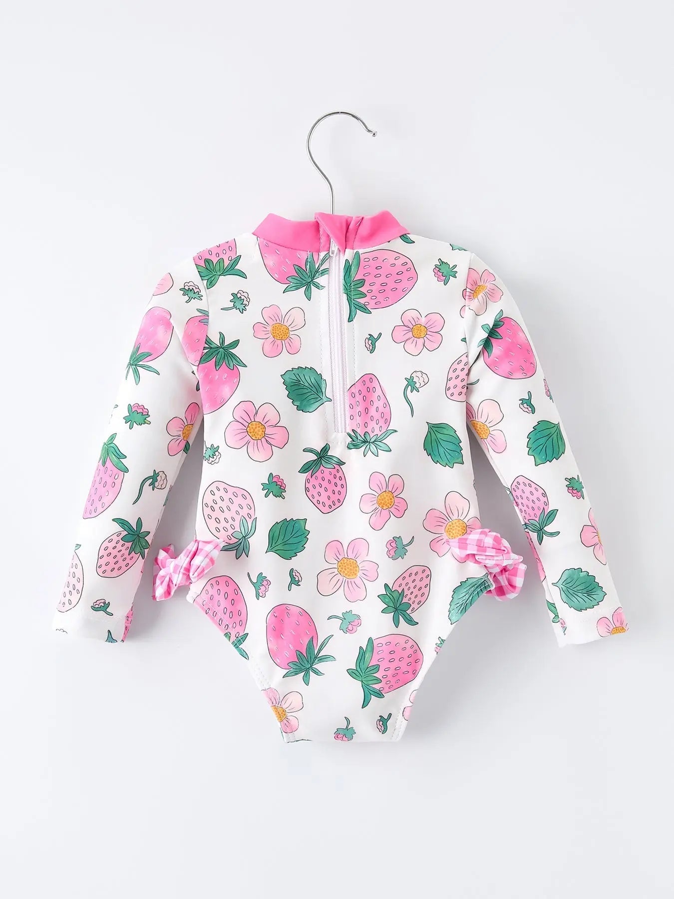 Rylee Faith Designs Strawberry Floral Print Long Sleeve Girls One Piece Swimsuit - 