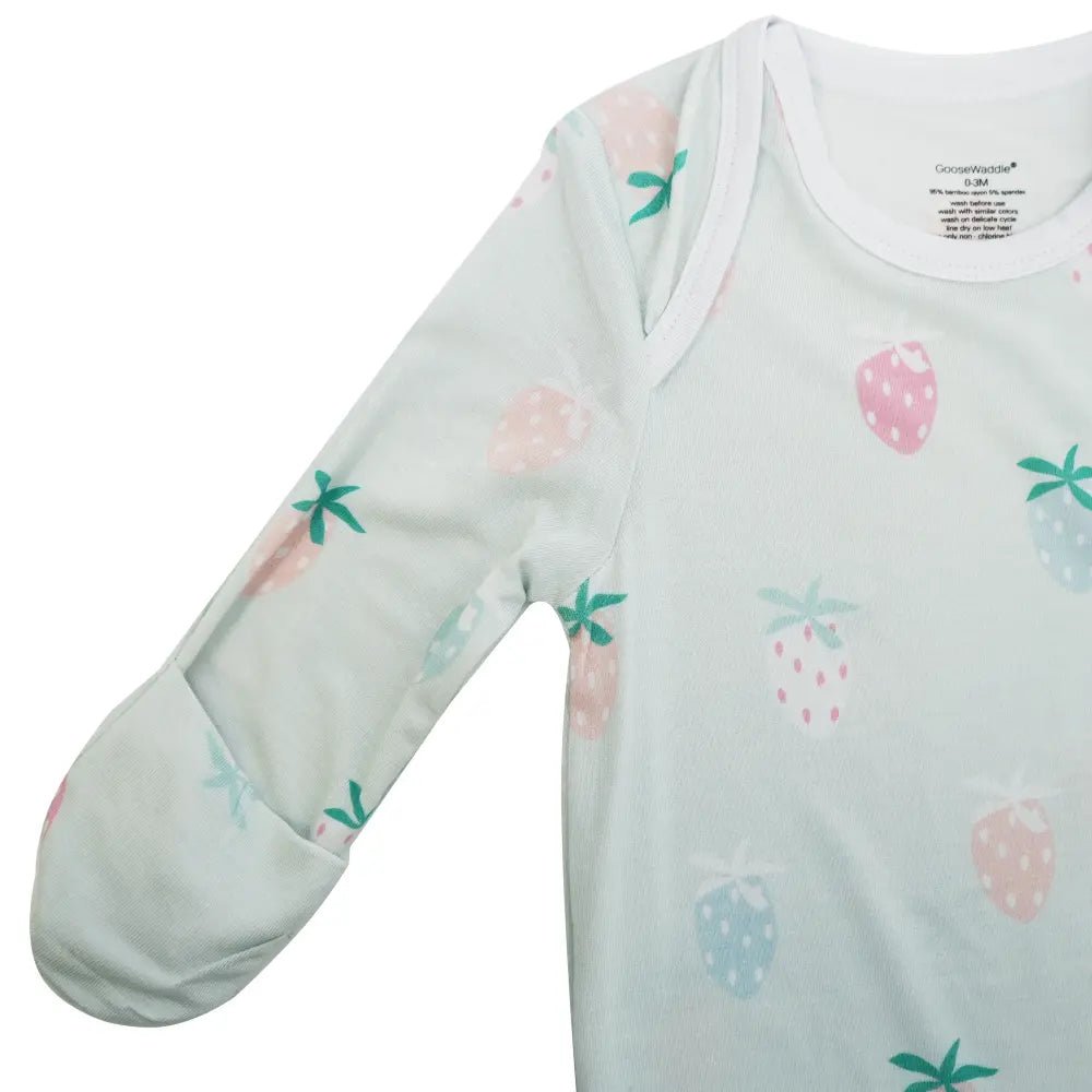 Goosewaddle® | Newborn Baby Blankets Toys Teethers Bibs & More Strawberry Print Knotted Gown for Newborns with Comfort