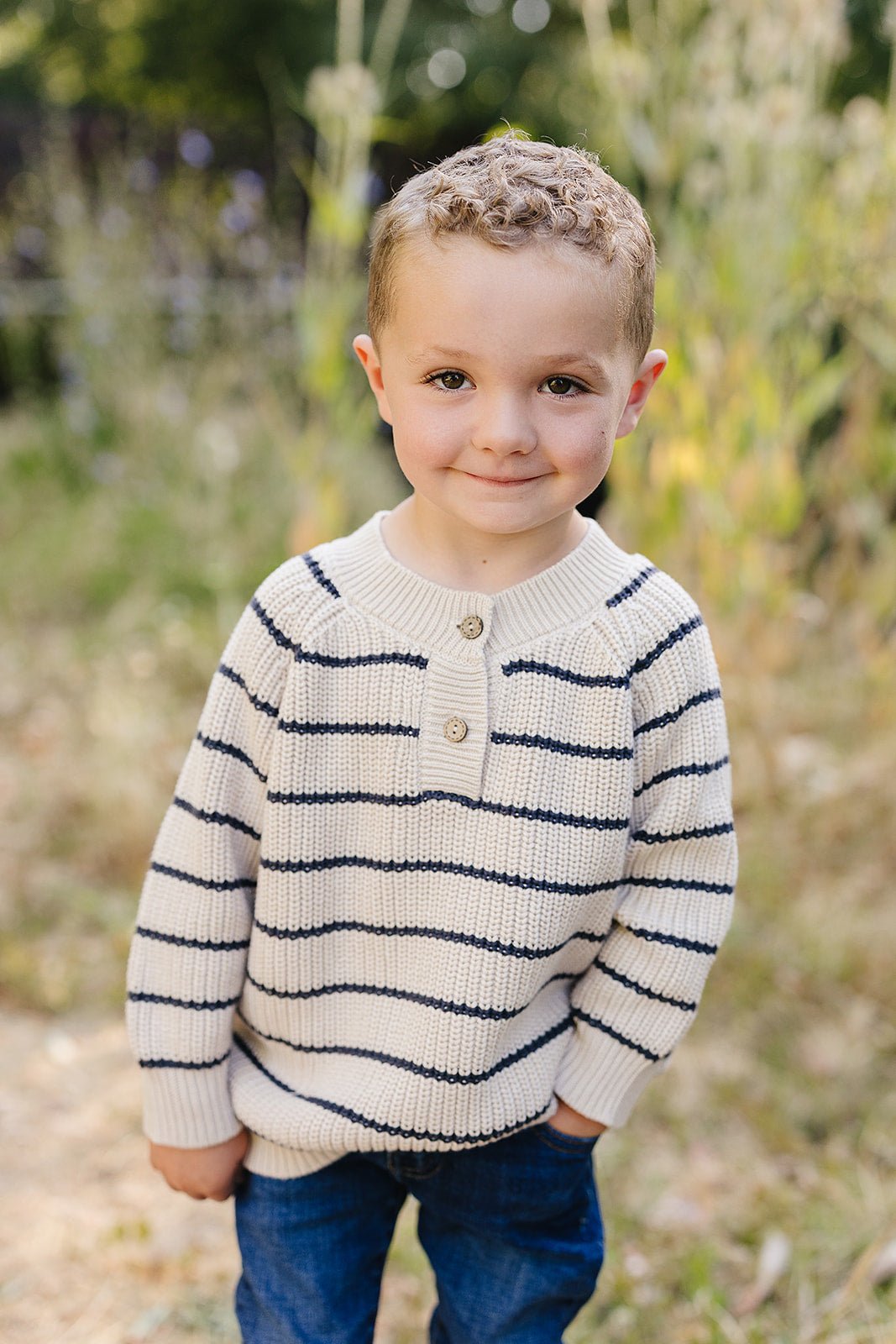 Mebie Baby Stripe Button Knit Sweater - 