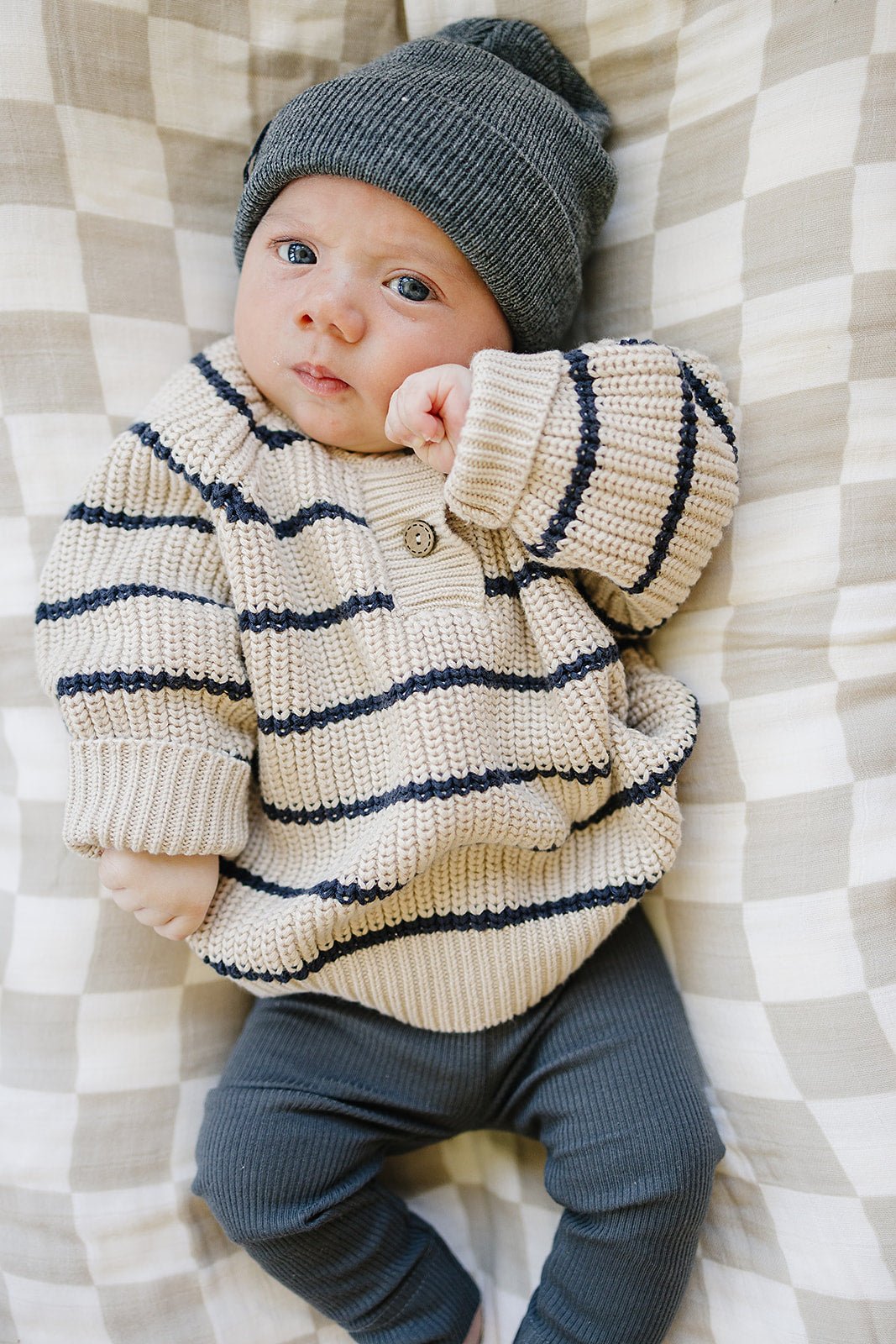 Mebie Baby Stripe Button Knit Sweater - 