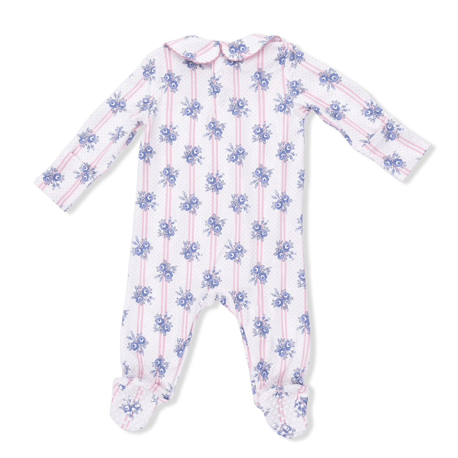 Angel Dear Stripe Dot Roses - Smocked Peter Pan Snap Footie - 