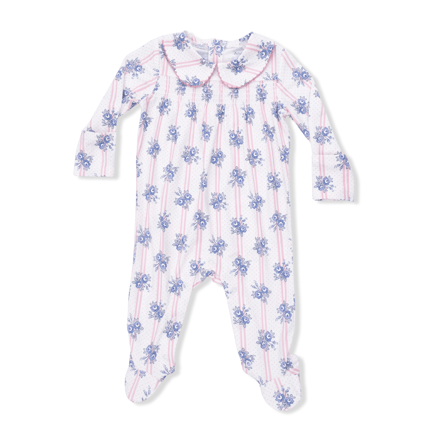 Angel Dear Stripe Dot Roses - Smocked Peter Pan Snap Footie - 