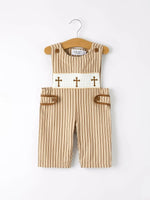 Rylee Faith Designs Stripe Smocked Church Christ Bishop Christening Toddler Boys Romper - Everetts Place Boutique - 