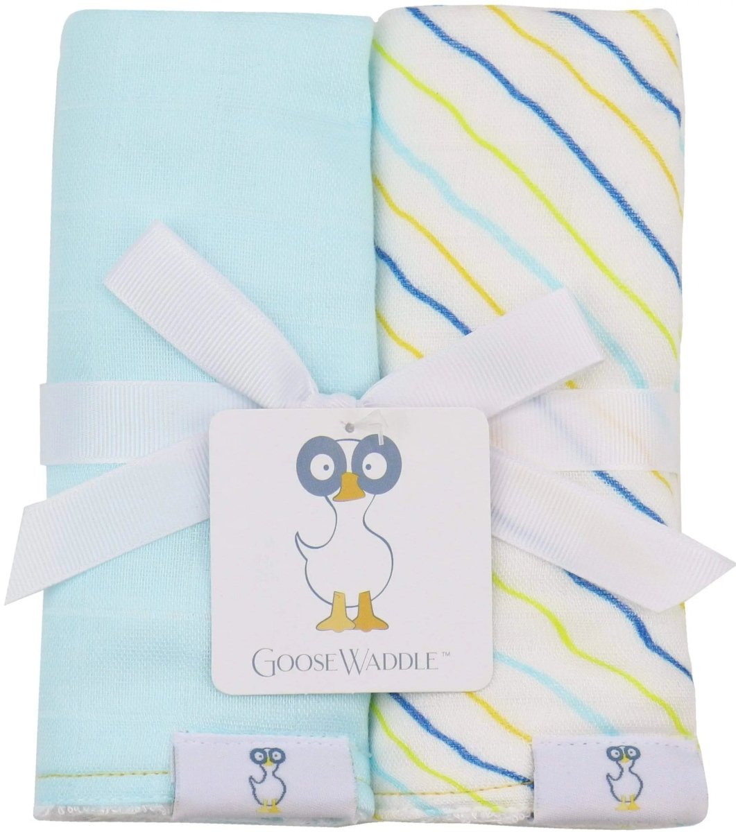 Goosewaddle® | Newborn Baby Blankets Toys Teethers Bibs & More Stripes and Light Blue 2 PK Muslin & Terry Cloth Burp Cloth - 