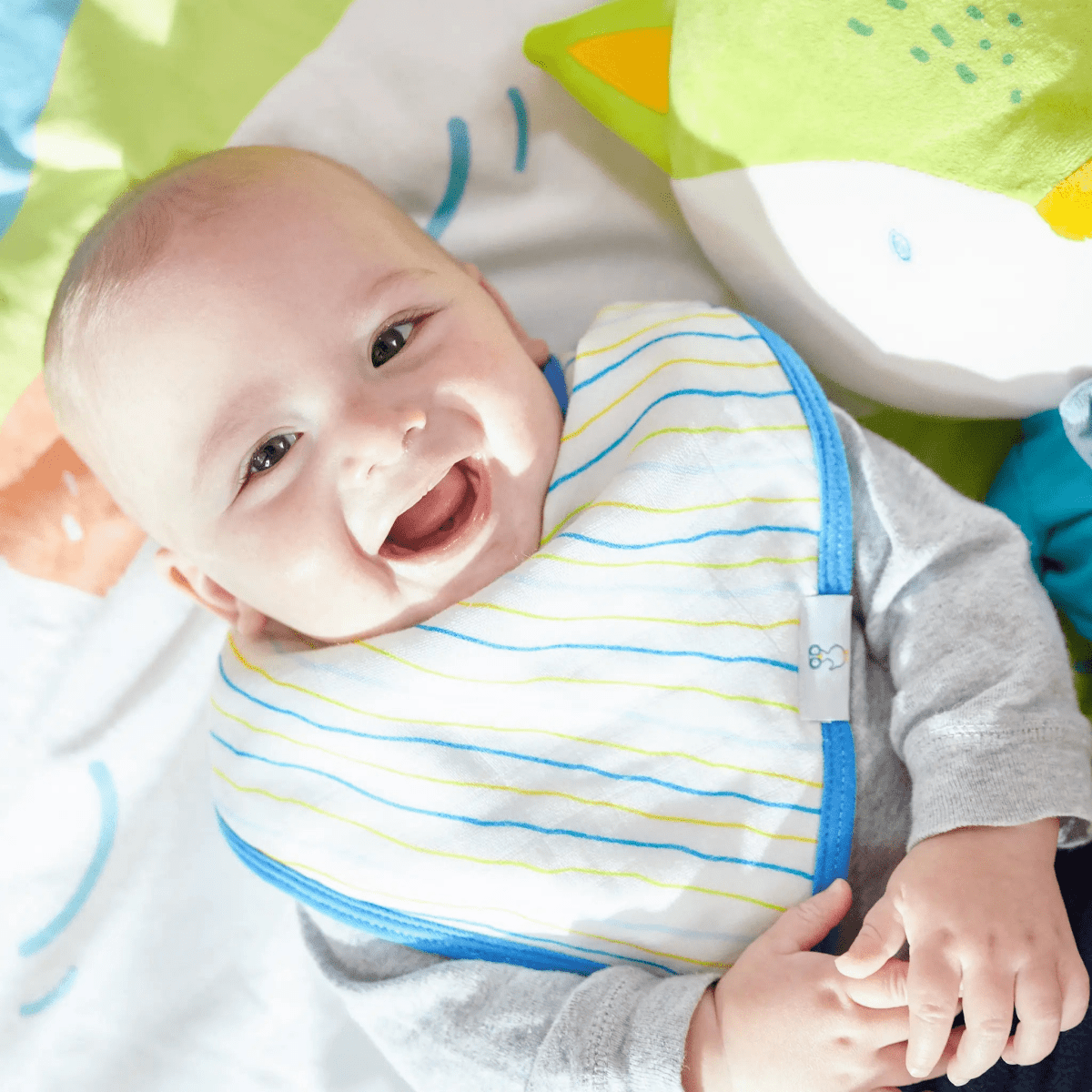 Goosewaddle® | Newborn Baby Blankets Toys Teethers Bibs & More Stripes and Rain Drops 2 Pack Bib Set with Soft Muslin