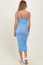 PinkBlush Stylish Blue Ribbed Cami Maternity Midi Dress for Expecting Mothers - 