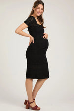 PinkBlush Stylish Crochet Maternity Dress with Square Neck for Modern Moms - 