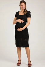 PinkBlush Stylish Crochet Maternity Dress with Square Neck for Modern Moms - 