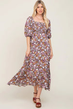 PinkBlush Stylish Floral Maxi Dress with Puff Sleeves for Casual Summer Outings - 