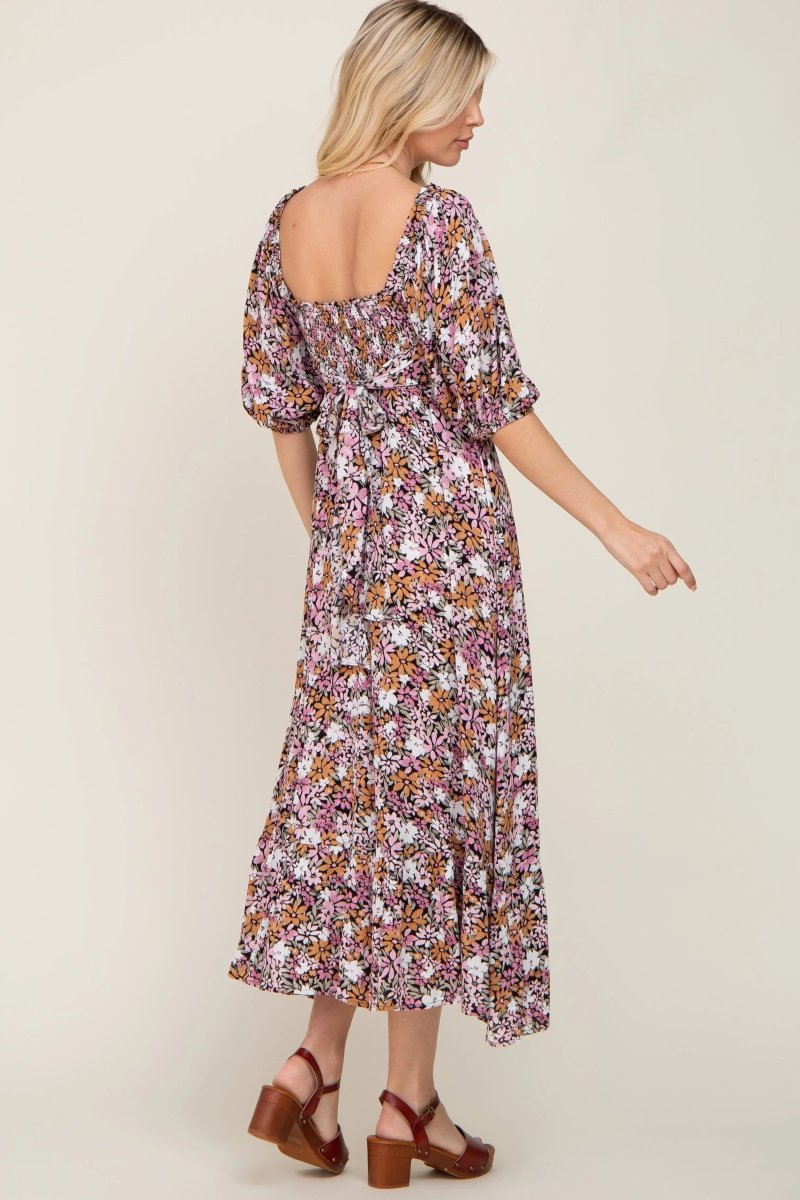 PinkBlush Stylish Floral Maxi Dress with Puff Sleeves for Casual Summer Outings - 