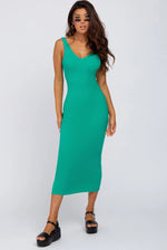 PinkBlush Stylish Green Midi Dress with V Neck and Scoop Back for Fashion Enthusiasts - 