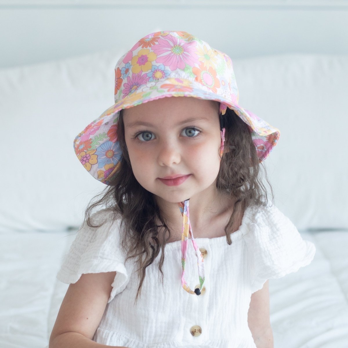 Honey Lemonade Stylish Kids Sun Hat with Retro Floral Design for Summer Adventures - 
