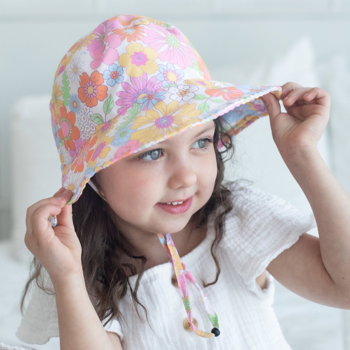 Honey Lemonade Stylish Kids Sun Hat with Retro Floral Design for Summer Adventures - 