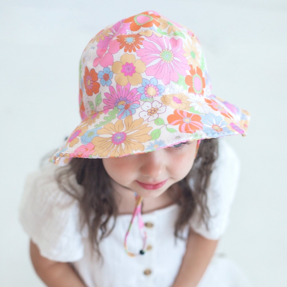Honey Lemonade Stylish Kids Sun Hat with Retro Floral Design for Summer Adventures - 