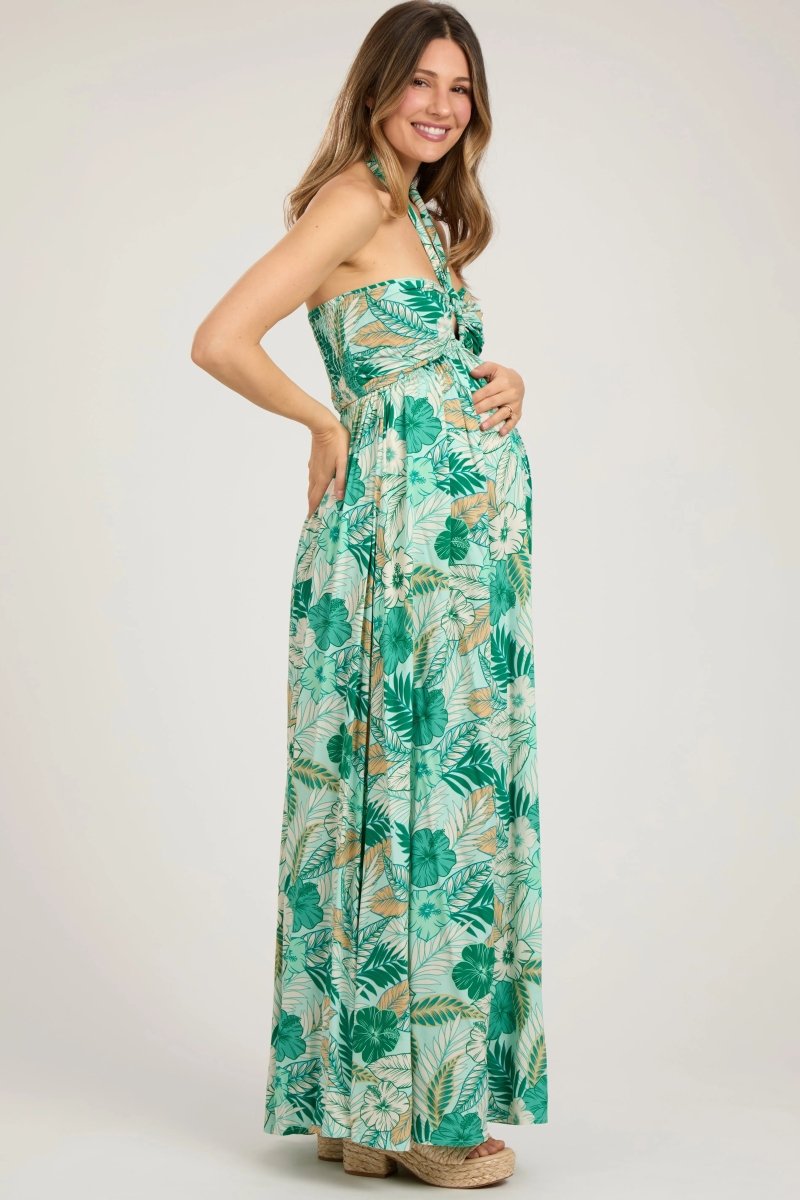 PinkBlush Stylish Maternity Maxi Dress with Tropical Print for Expecting Mothers - 