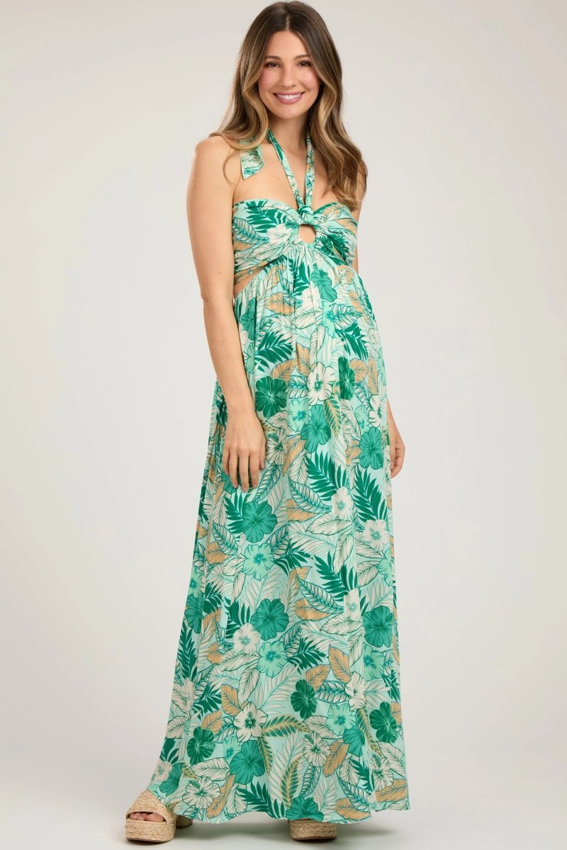 PinkBlush Stylish Maternity Maxi Dress with Tropical Print for Expecting Mothers - 