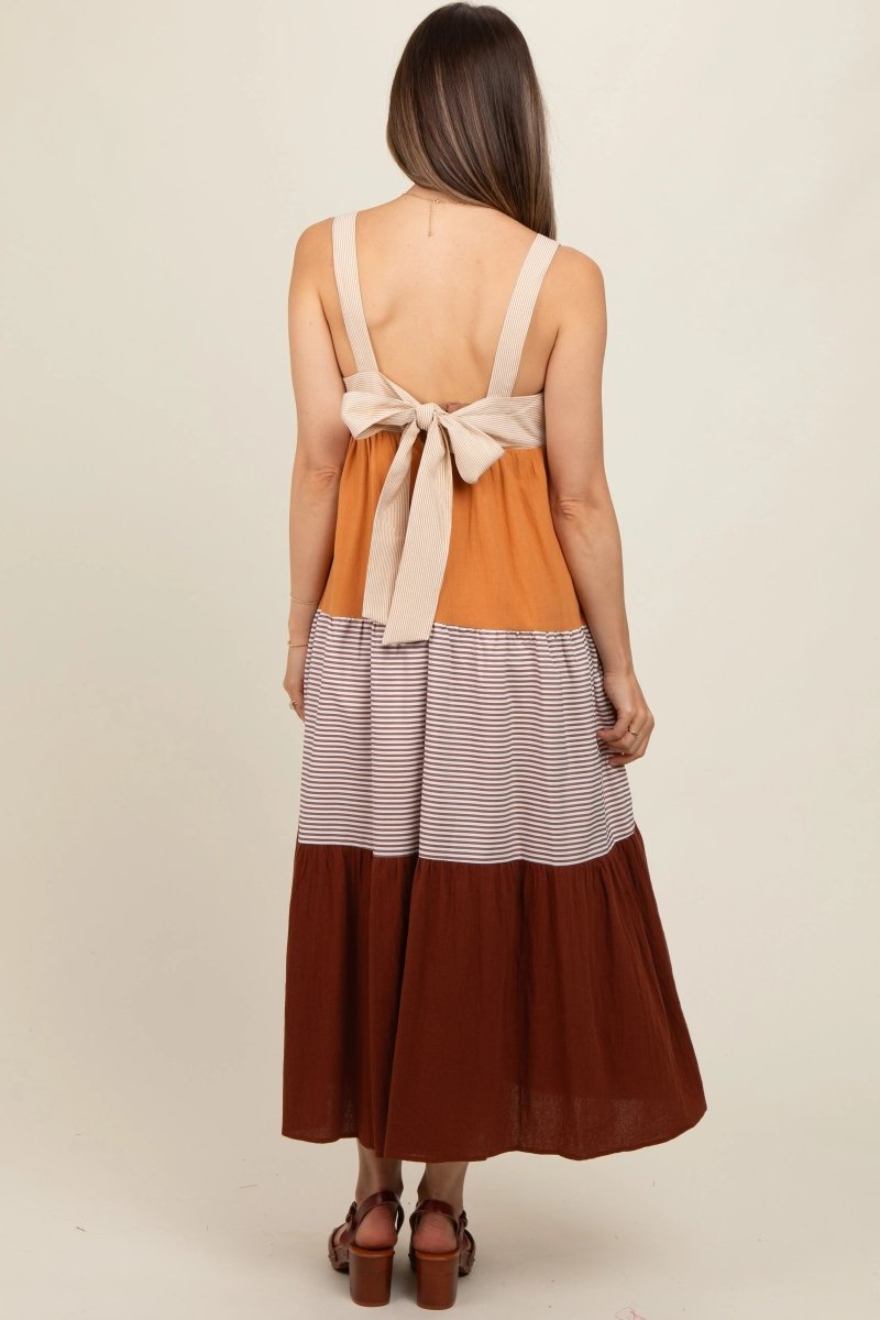 PinkBlush Stylish Maternity Midi Dress with Back Bow for Modern Expecting Mothers - 