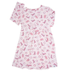 Sweet Bamboo Stylish Pink Swirl Dress with Cap Sleeves for Everyday Wear - 