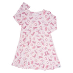 Sweet Bamboo Stylish Pink Swirl Dress with Cap Sleeves for Everyday Wear - 