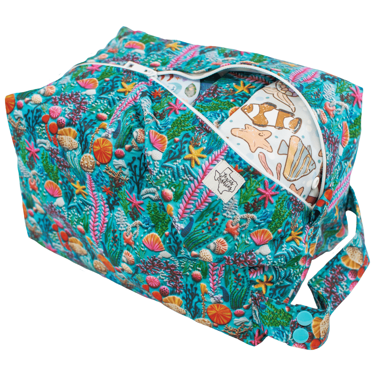 Texas Tushies Stylish Sea Embroidery Diaper Pod with Zipper for Busy Parents - 