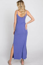 PinkBlush Stylish Violet Ribbed Maxi Dress with Side Slit for Casual Women - 