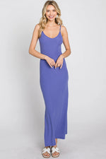PinkBlush Stylish Violet Ribbed Maxi Dress with Side Slit for Casual Women - 
