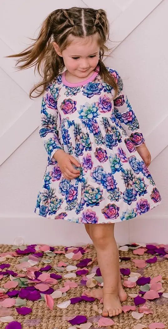 Bestaroo Succulent Sweetheart Dress for Girls Long Sleeve Twirl Ready Bamboo Viscose - 