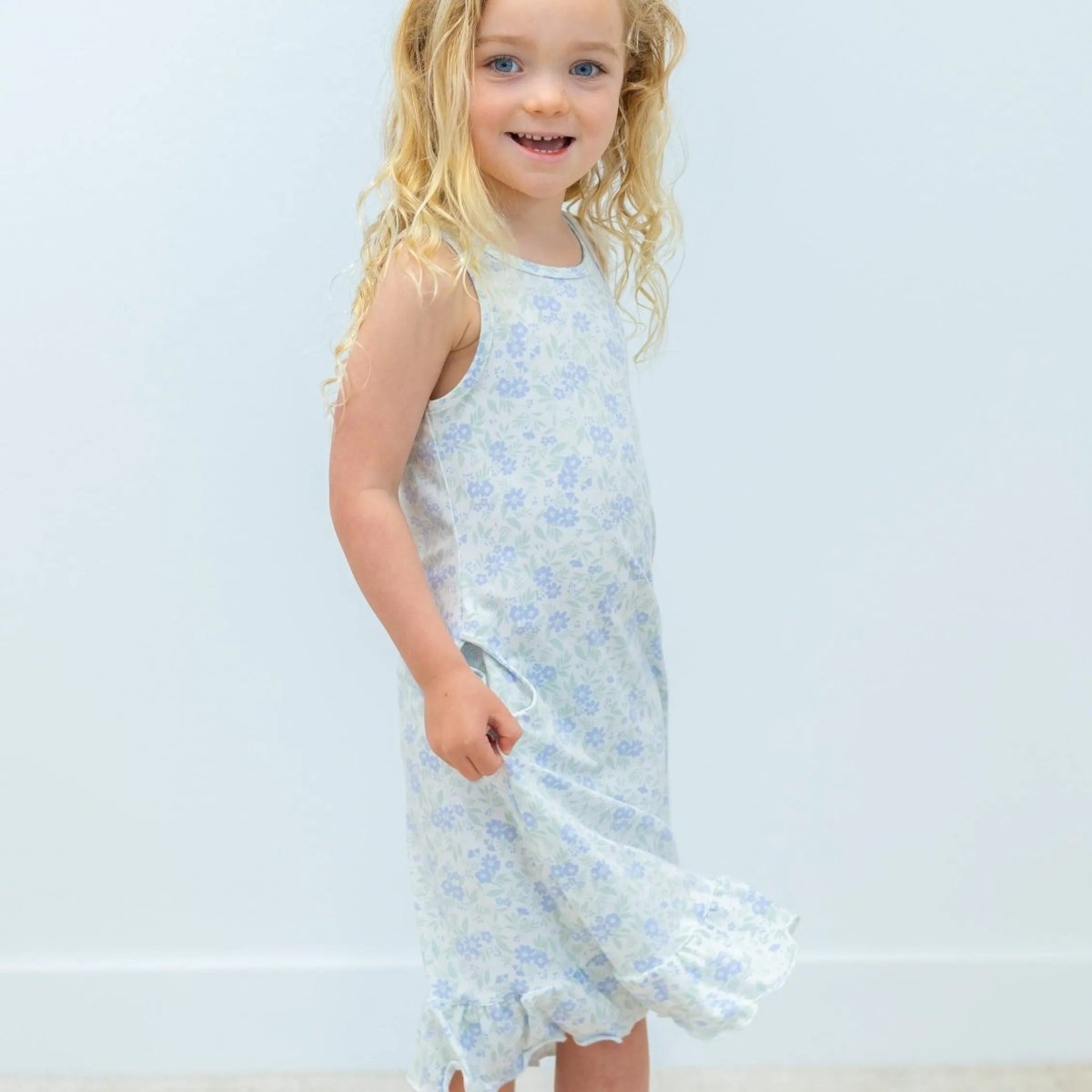 Sweet Bamboo Summer Boho Dress for Little Girls with Ruffle Trim and Pockets - 