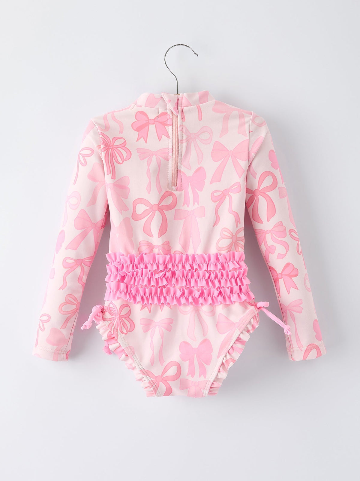 Rylee Faith Designs Summer Bow Print Girls Long Sleeve Ruffle One Piece Swimsuit