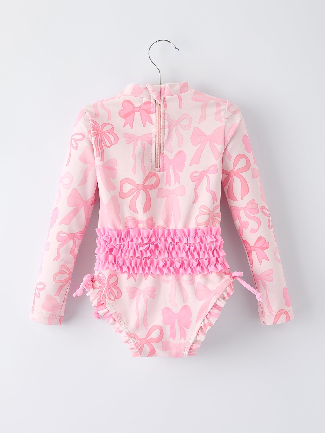 Rylee Faith Designs Summer Bow Print Girls Long Sleeve Ruffle One Piece Swimsuit
