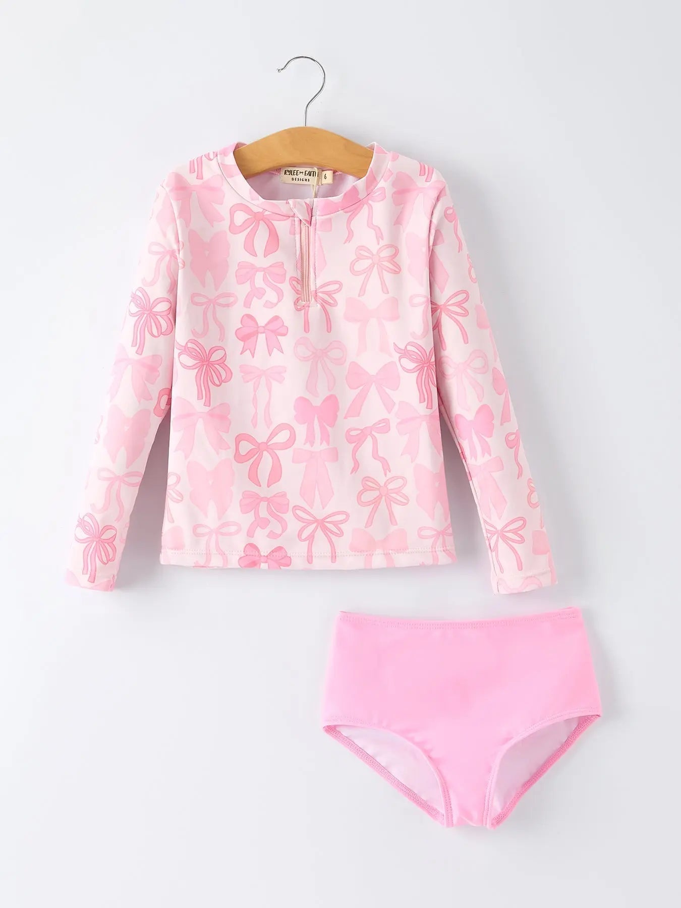 Rylee Faith Designs Summer Bow Print Girls Long Sleeve Swim Set - 