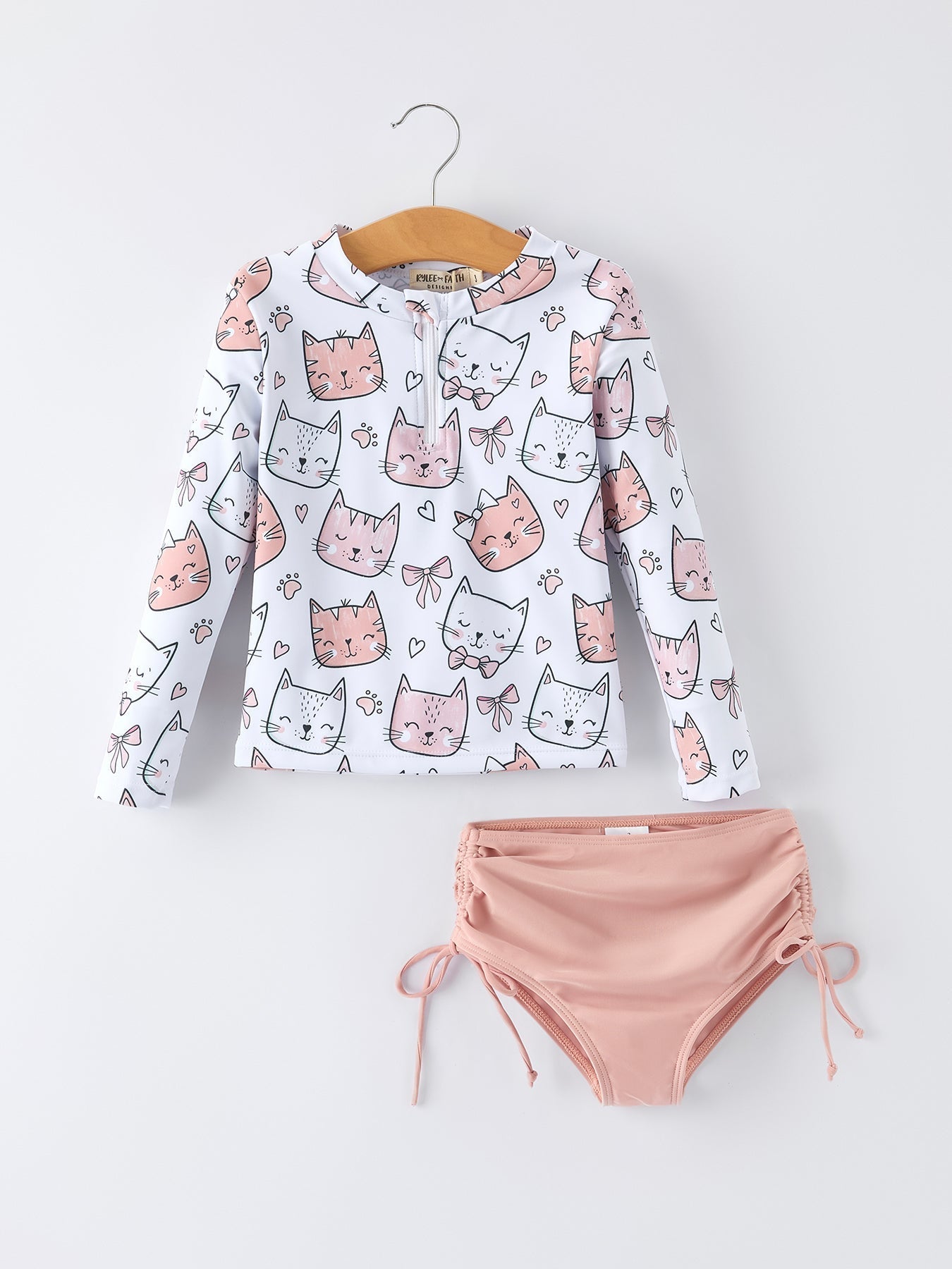 Rylee Faith Designs Summer Cat Print Girls Long Sleeve Swim Set