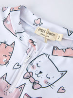 Rylee Faith Designs Summer Cat Print Girls Long Sleeve Swim Set