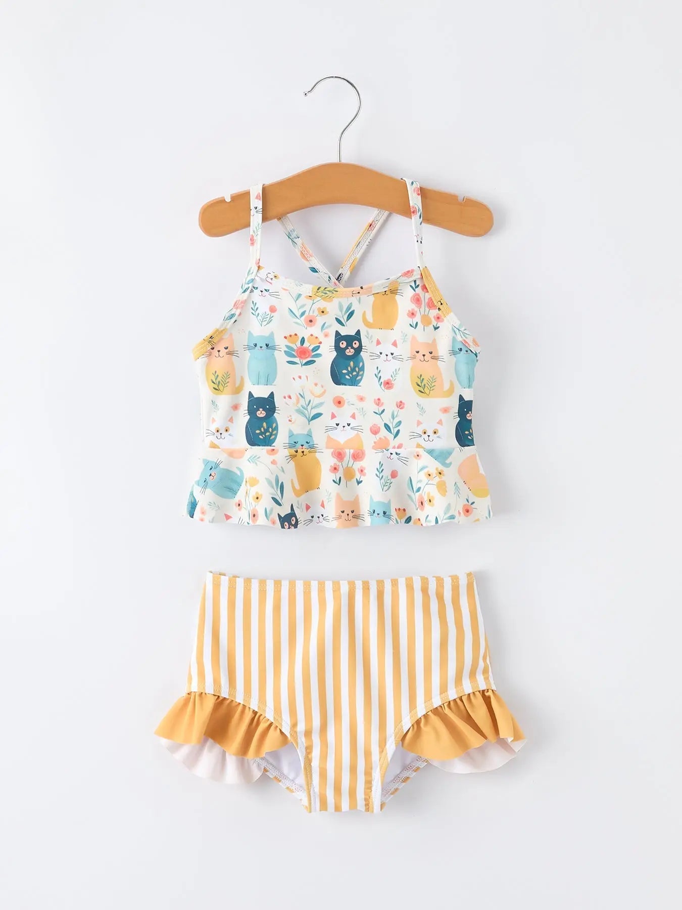 Rylee Faith Designs Summer Cat Print Girls Two Piece Swimsuit - 
