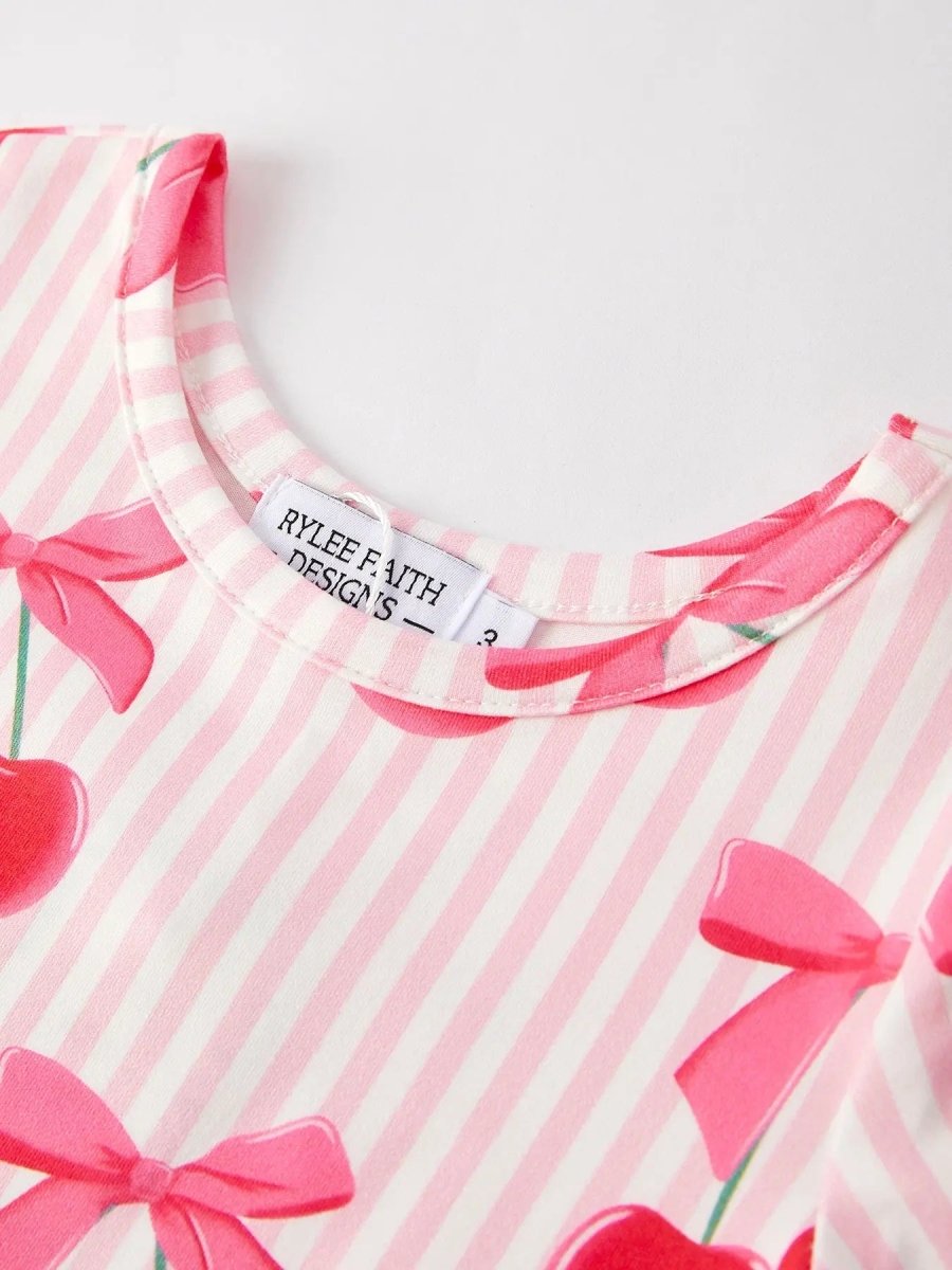 Rylee Faith Designs Summer Cherry Stripe Girls Dress - Everetts Place Boutique - 
