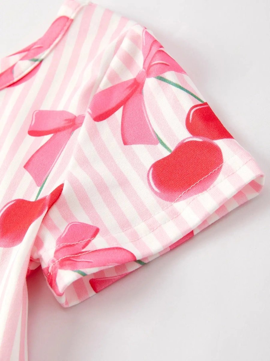 Rylee Faith Designs Summer Cherry Stripe Girls Dress - Everetts Place Boutique - 