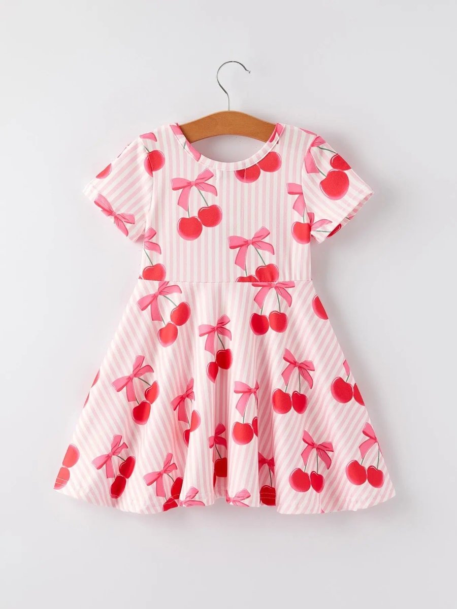 Rylee Faith Designs Summer Cherry Stripe Girls Dress - Everetts Place Boutique - 