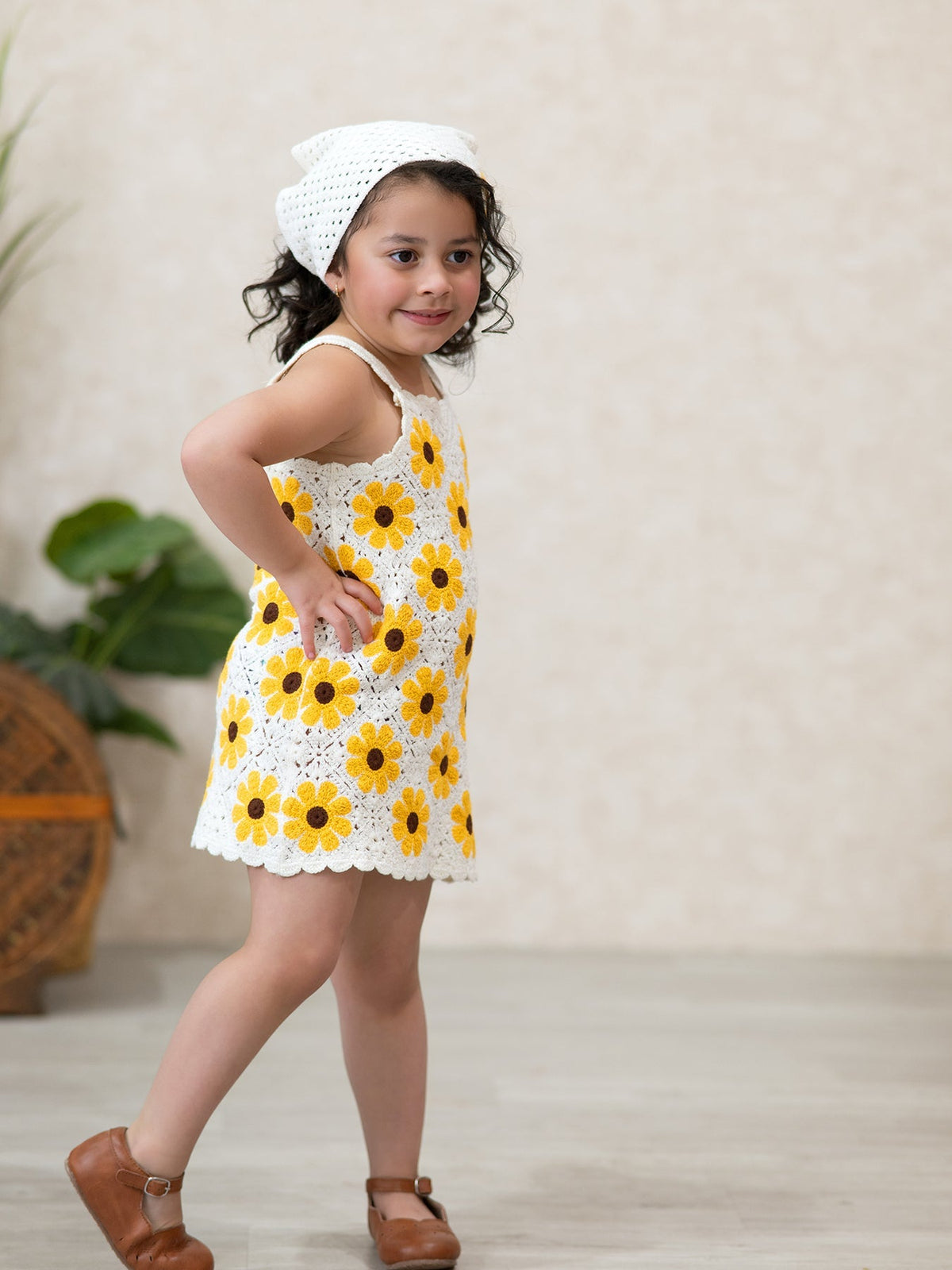 Rylee Faith Designs Summer Crochet Sunflower Girl Dress with HeadscarfEveretts Place